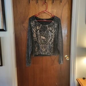 Lipstick Women's Black Embellished Rhinestone Crop Long Sleeve Pullover Size Xl